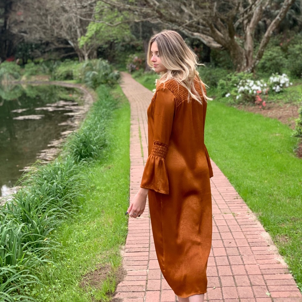 Orange silk dress